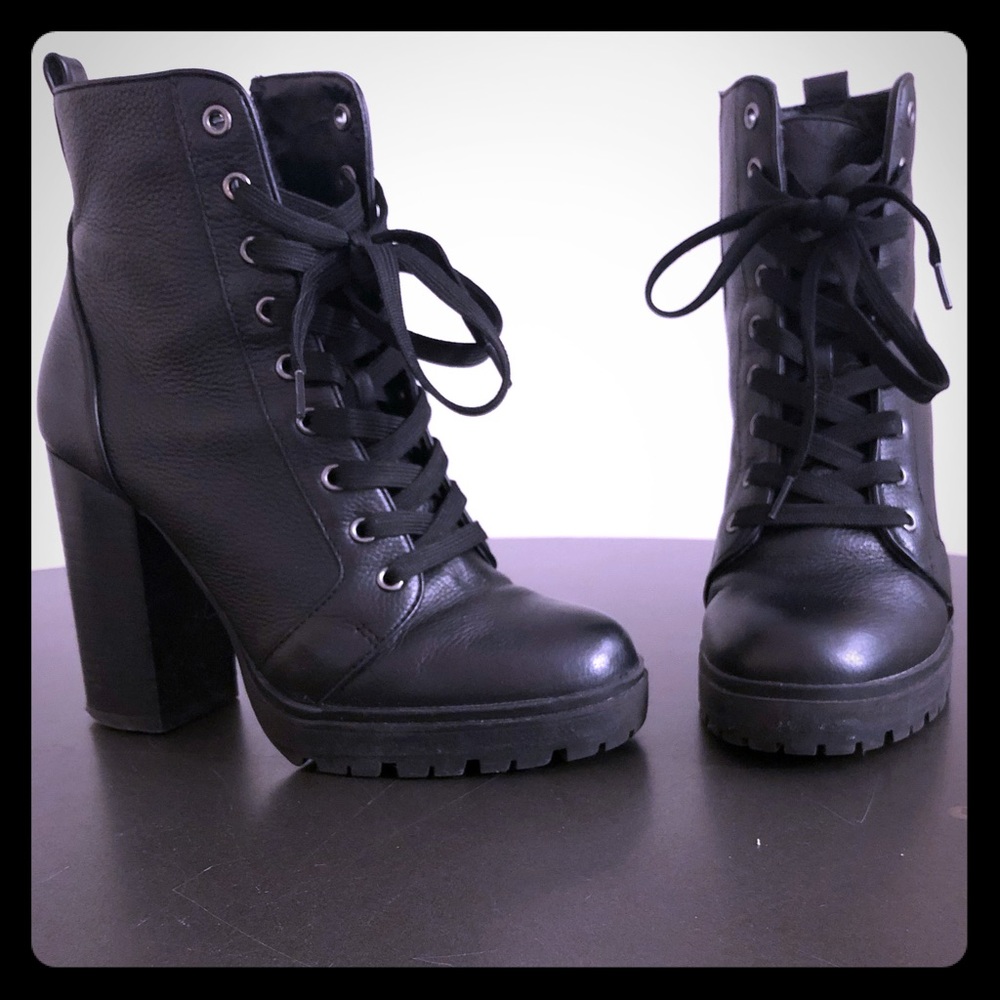 Black Booties-High heeled combat boots